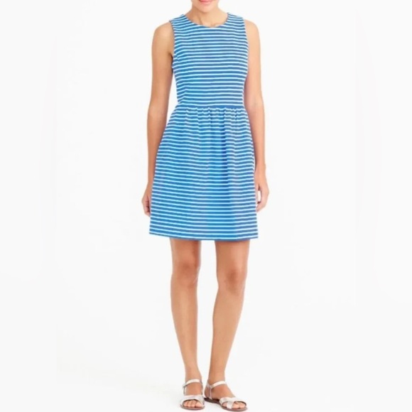 J. Crew Dresses & Skirts - J. CREW FACTORY Striped Pleated Zip Back Ponte Dress in Bright Grotto Stripe